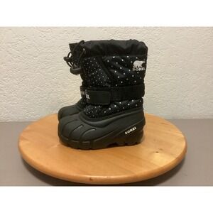 Sorel Snow Flurry Boots Kids Size 8 Black Polka Dot Waterproof Insulated NC3503